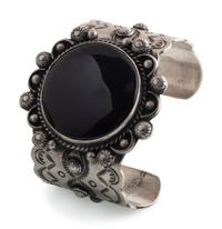 Sterling Silver and Jet Cuff Bracelet