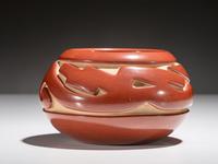 Carved Redware Pottery Bowl