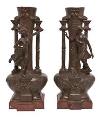 A Pair of French Cast Metal Figural Vases, Height 18 1/2 inches.