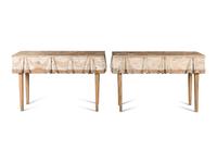 A Pair of Continental Trompe l'Oeil-Carved and Painted Console Tables