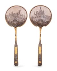 A Pair of Russian Niello Silver-Gilt Serving Spoons