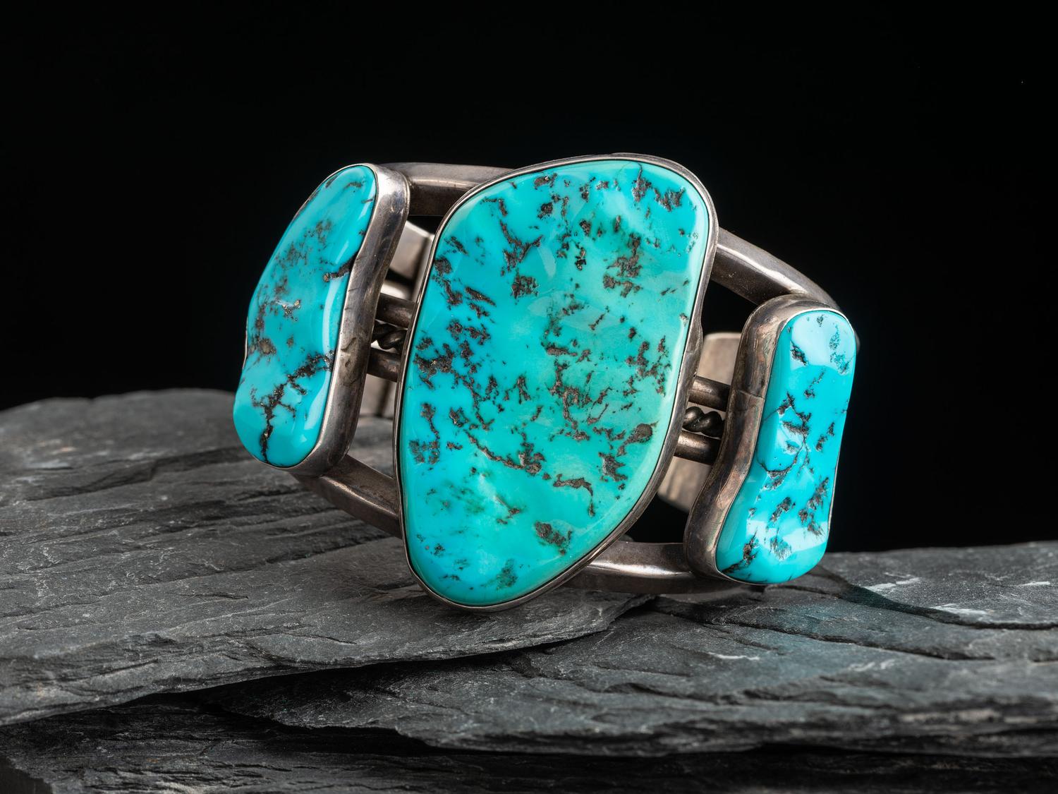 Heavy Silver and Turquoise Cuff Bracelet
