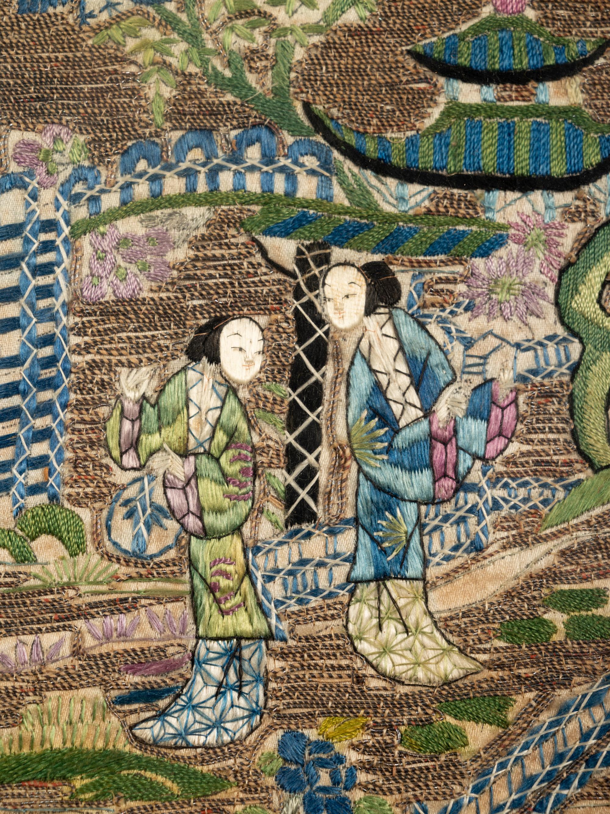 A Pair of Chinese Embroidered Silk Panels