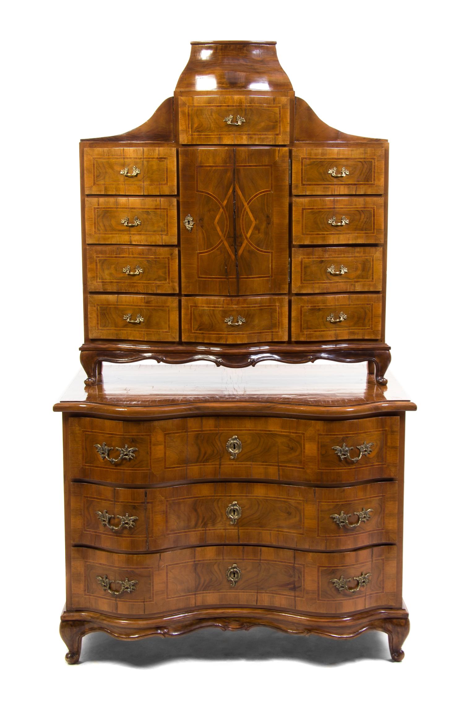 A German Walnut Table Top Cabinet, Height 42 1/2 x width 40 x depth 13 1/2 inches.