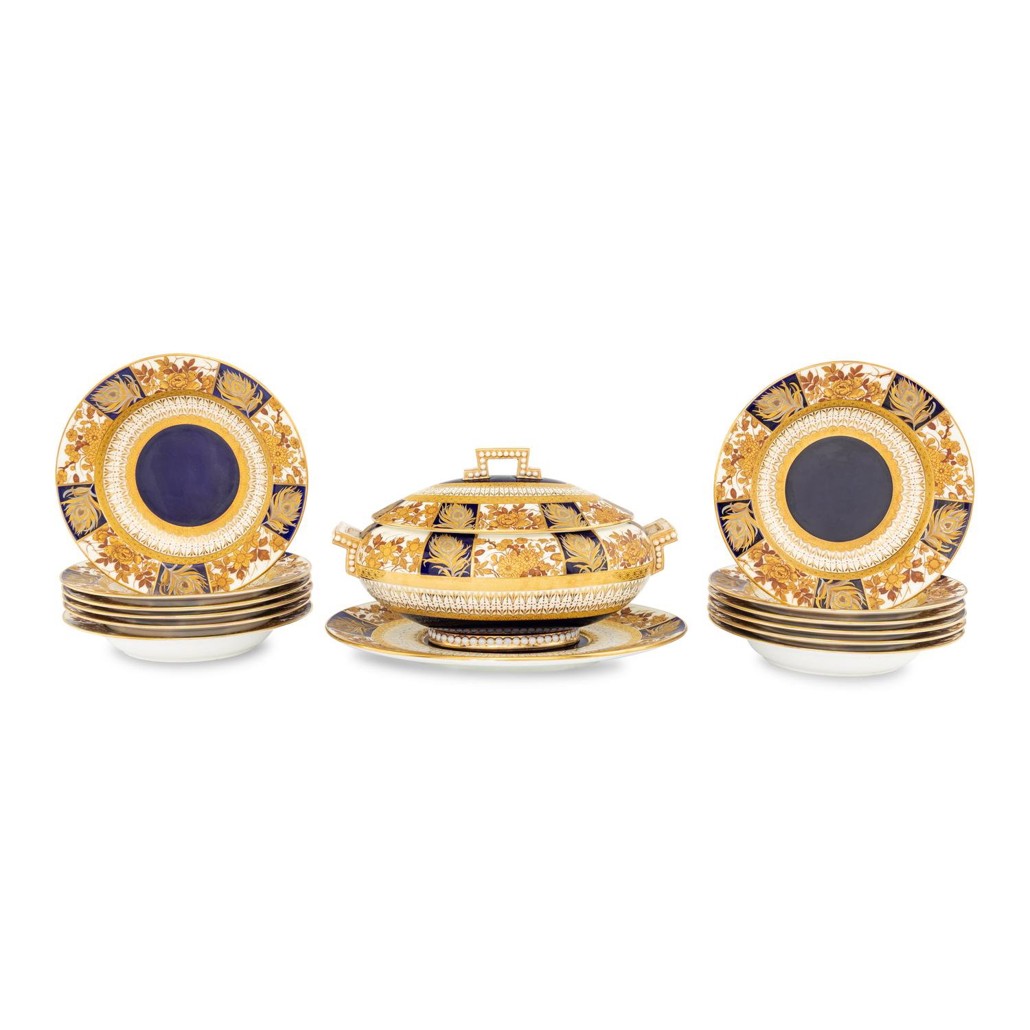 An Aesthetic Movement Parcel-Gilt Porcelain Table Service
