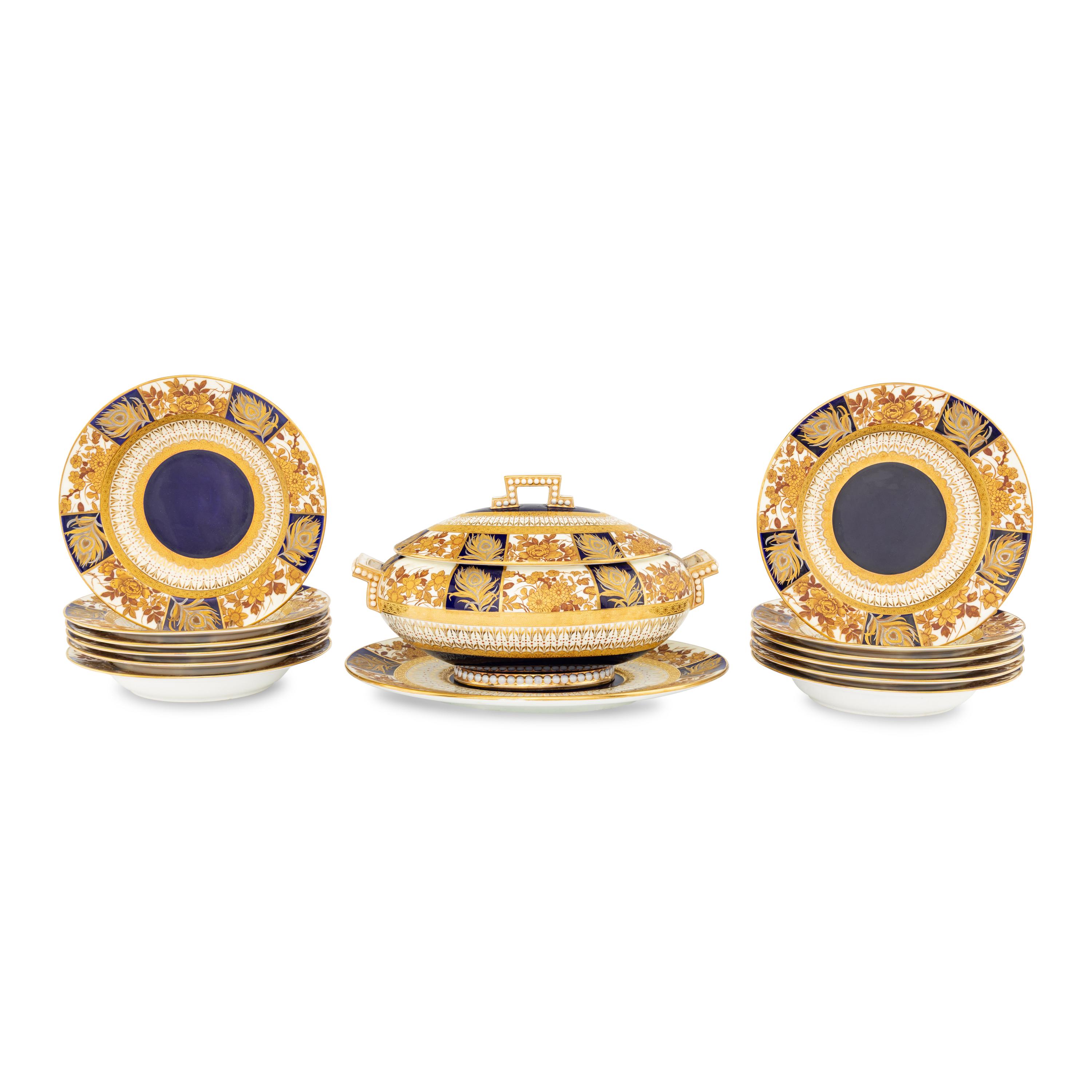 An Aesthetic Movement Parcel-Gilt Porcelain Table Service