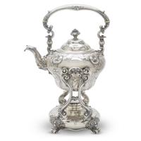 Sterling silver hot water kettle-on-stand J.E. Caldwell & Co., Philadelphia, PA, early 20th century
