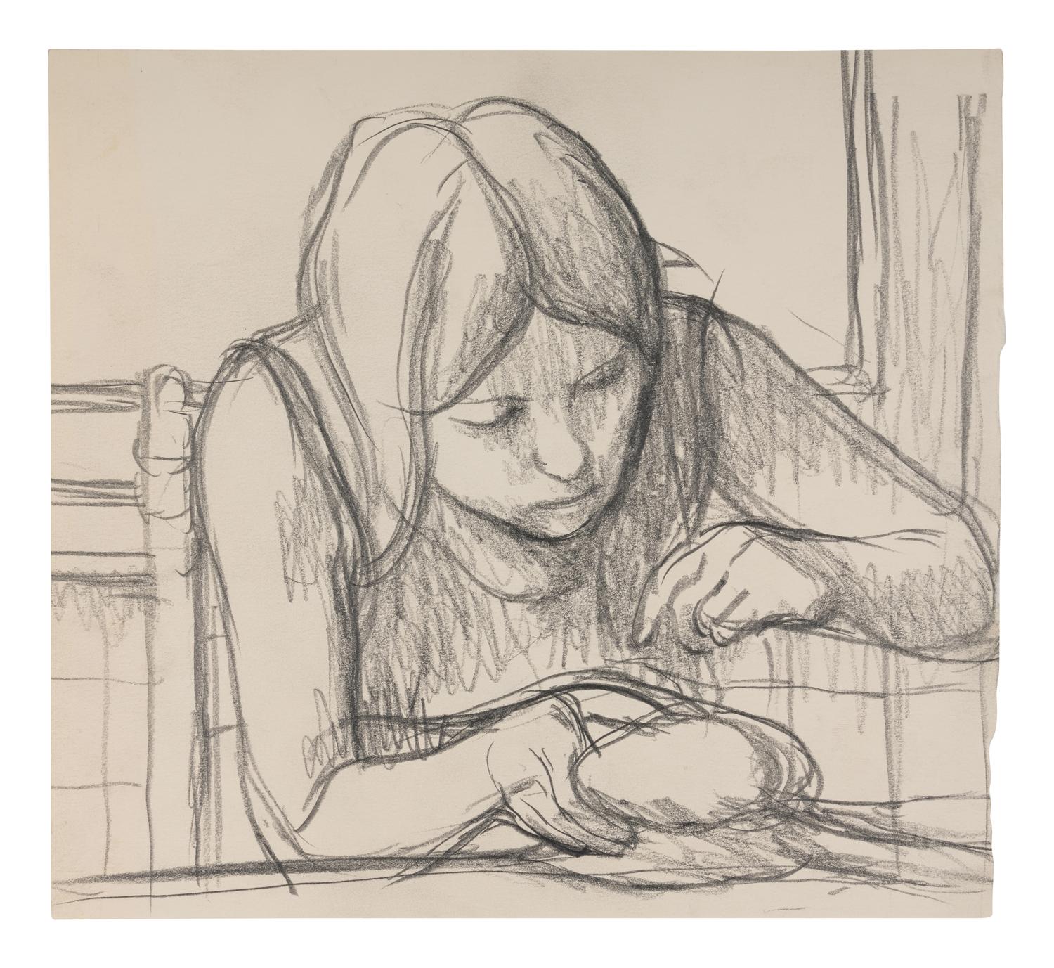 Ellen Writing , 1966, Becky Making a Doll , 1966, and Becky Sewing , 1966 (a group of three works)