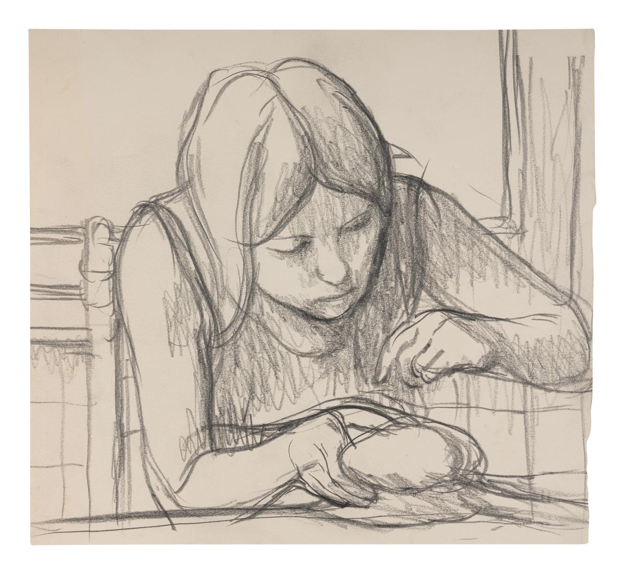 Ellen Writing , 1966, Becky Making a Doll , 1966, and Becky Sewing , 1966 (a group of three works)