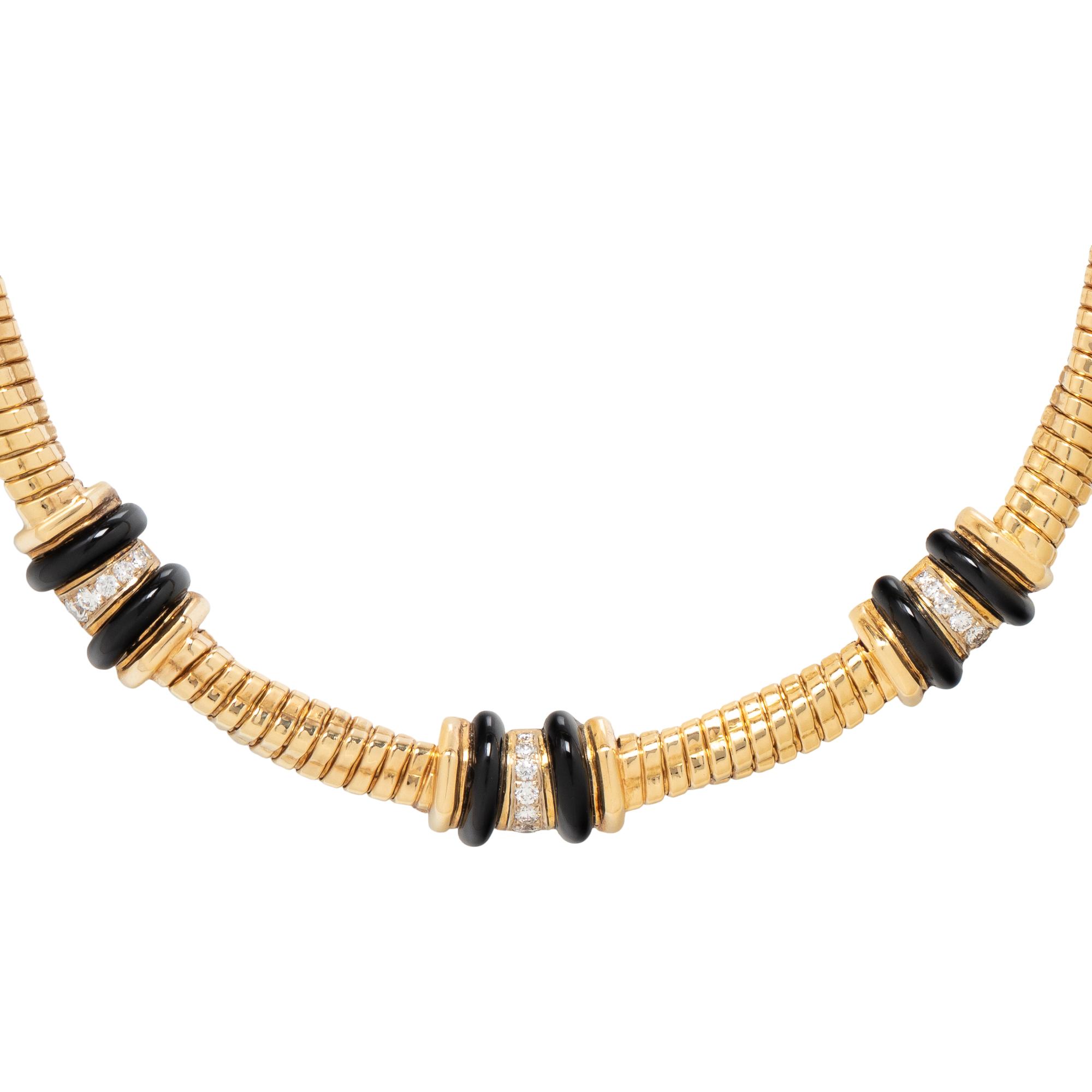YELLOW GOLD, DIAMOND AND ONYX NECKLACE