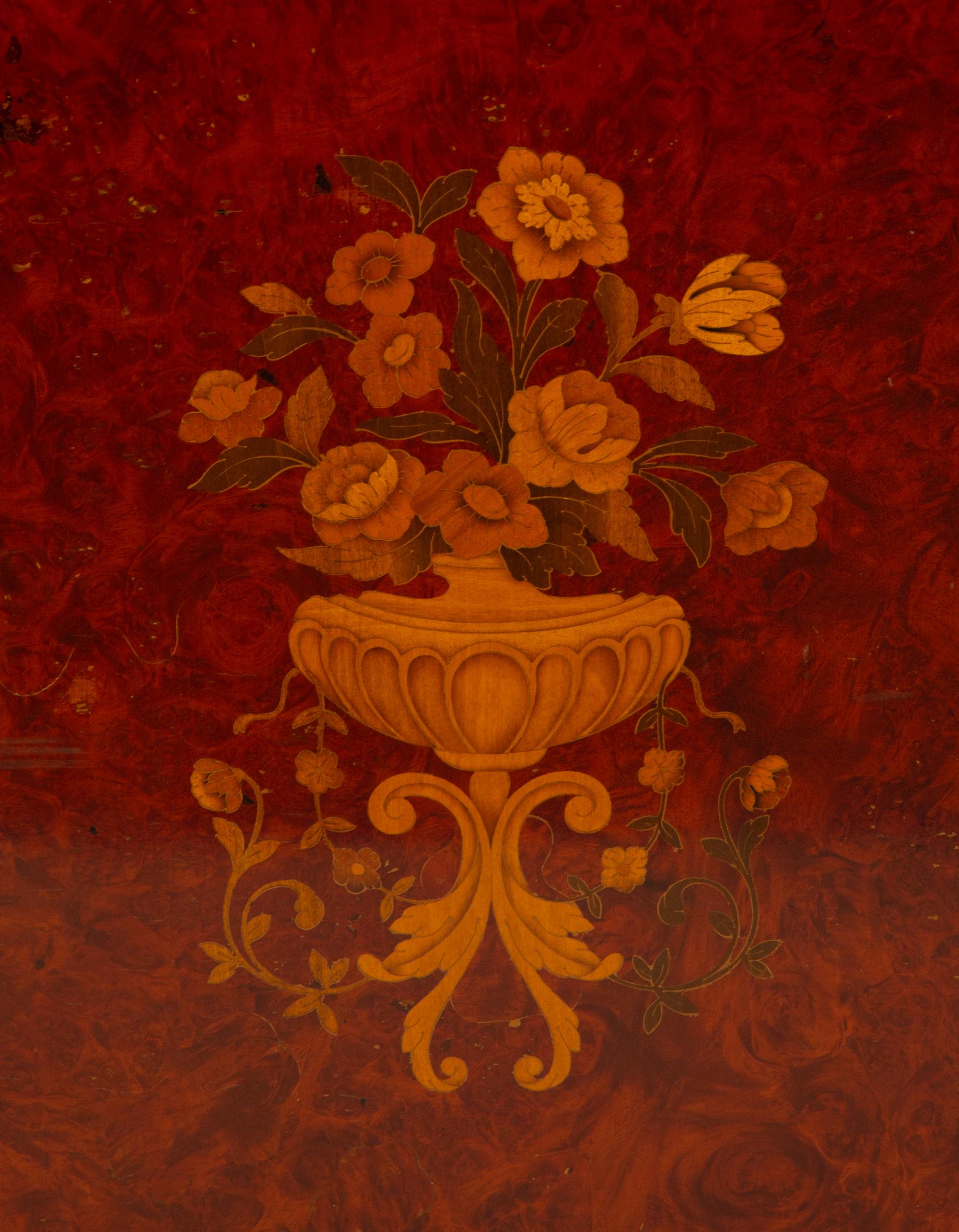 A Louis XVI Style Gilt Bronze Mounted Marquetry Marble-Top Cabinet