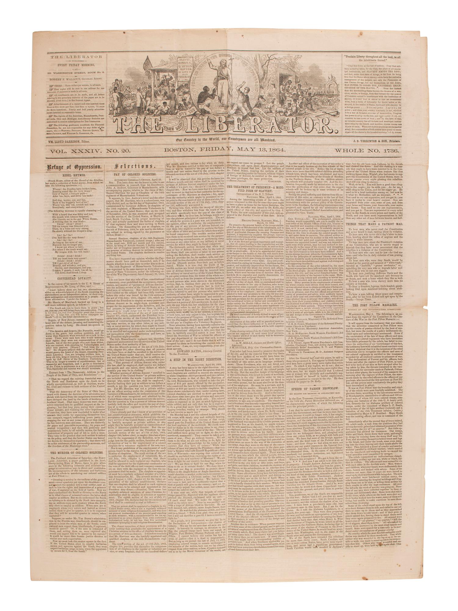 [SLAVERY & ABOLITION]. Four issues of The Liberator , Boston, MA, comprising: