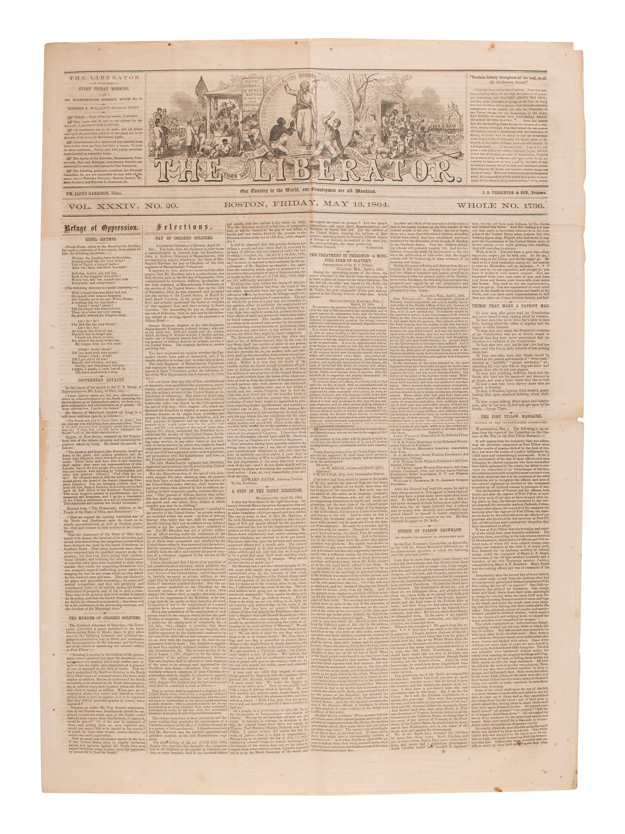 [SLAVERY & ABOLITION]. Four issues of The Liberator , Boston, MA, comprising: