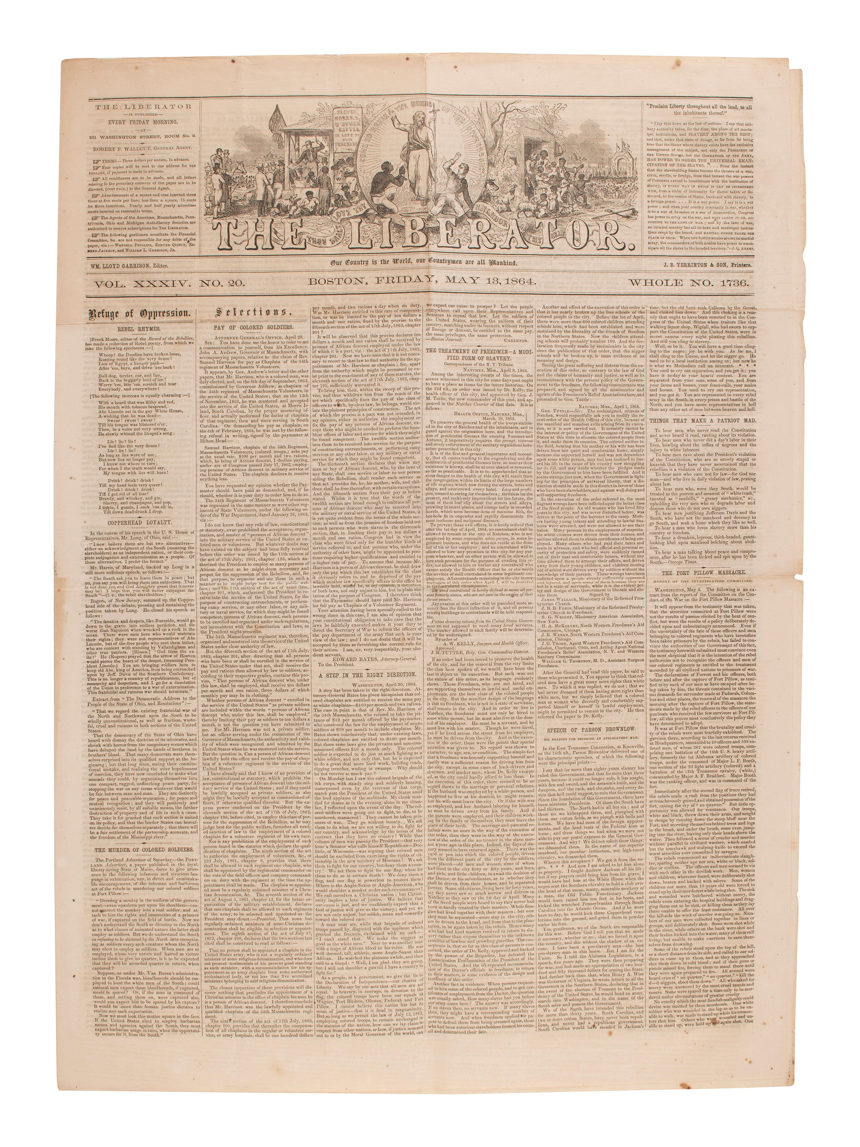 [SLAVERY & ABOLITION]. Four issues of The Liberator , Boston, MA, comprising: