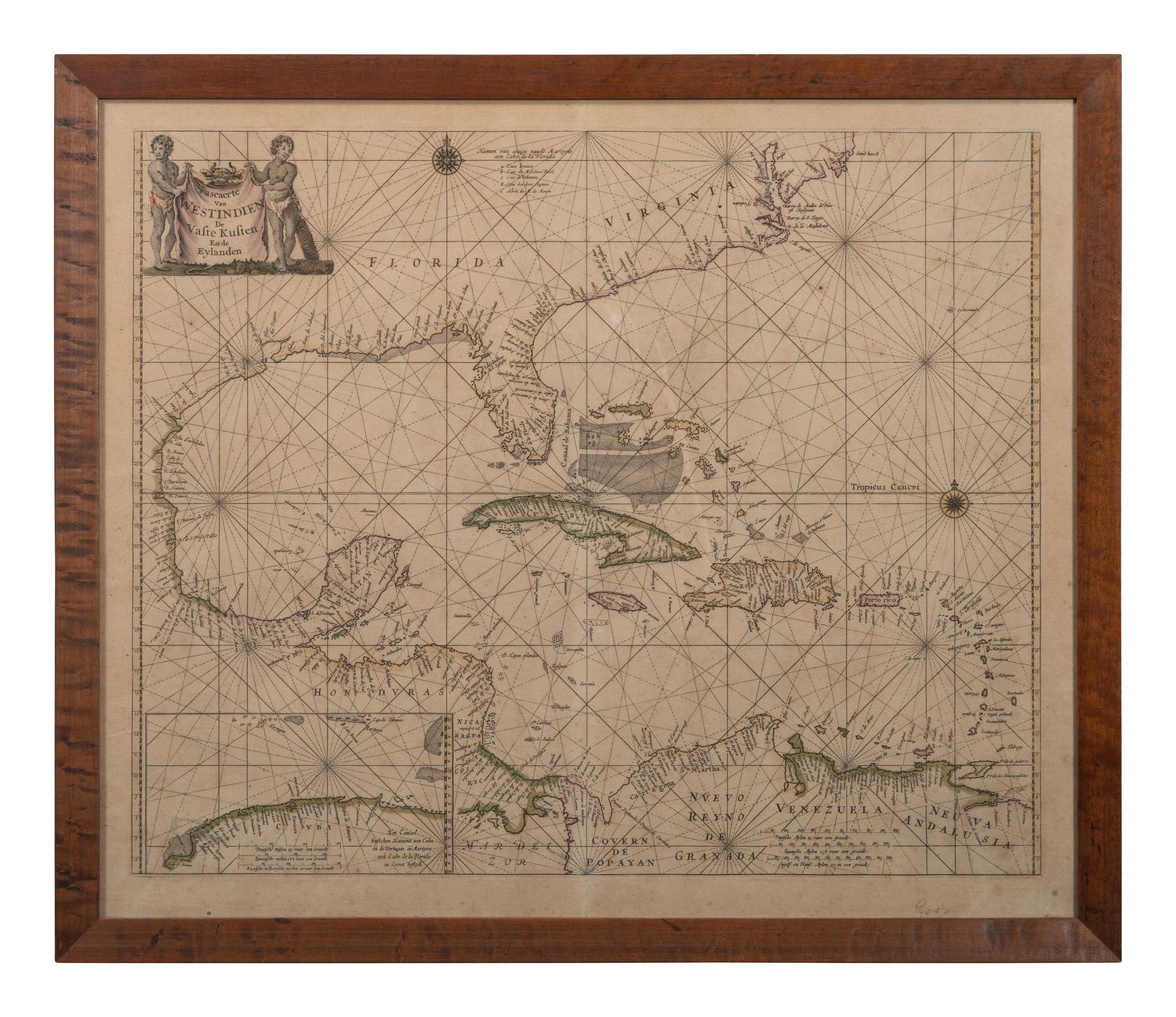 GOOS, Pieter (ca 1616-1675). Pascaerte van Westindien de Vaste Kusten en de Eylanden . Amsterdam, ca 1666.