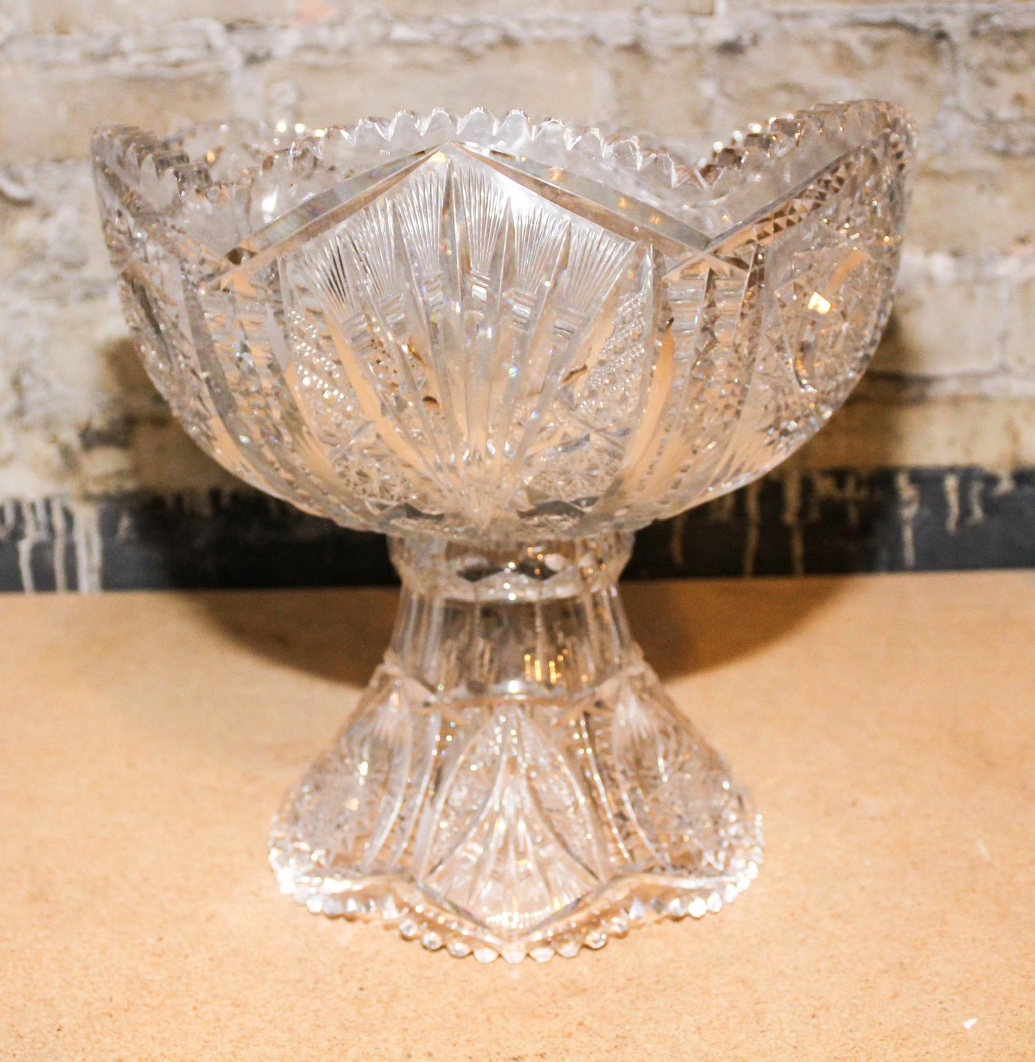 An American Cut Glass Punch Bowl on Stand Diameter 12 inches. — 19TH/20TH CENTURY