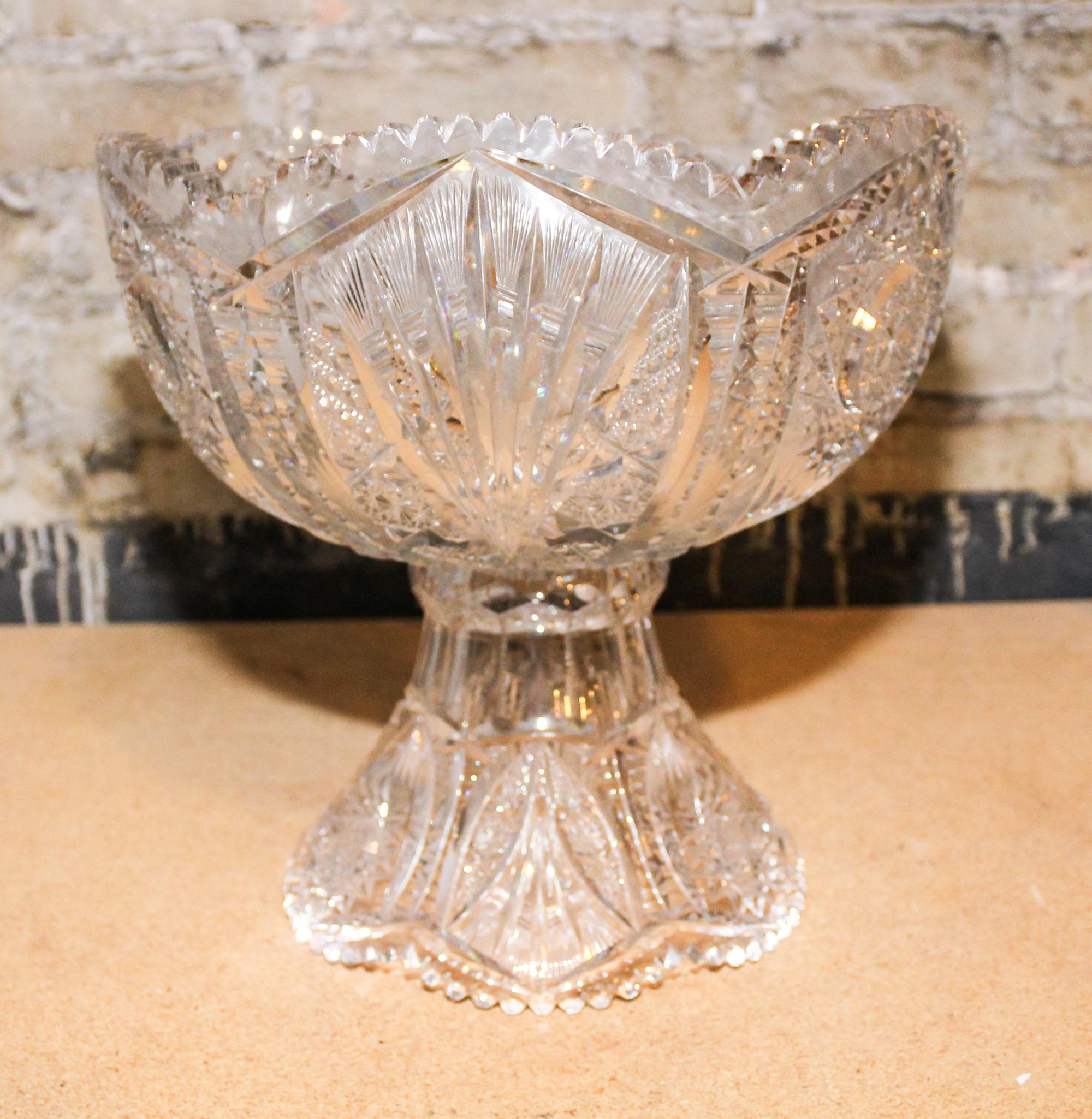 An American Cut Glass Punch Bowl on Stand Diameter 12 inches. — 19TH/20TH CENTURY