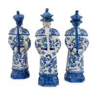 A Group of Three Chinese Blue and White Porcelain Figures of Officials — 20TH CENTURY
