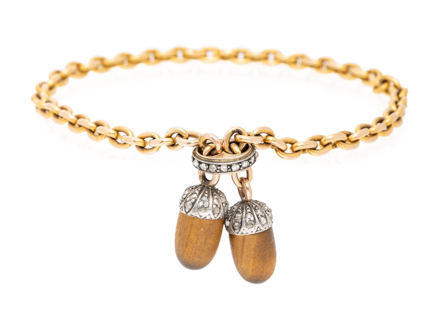 YELLOW GOLD, TIGER'S EYE, AND DIAMOND ADJUSTABLE SLIDE BRACELET