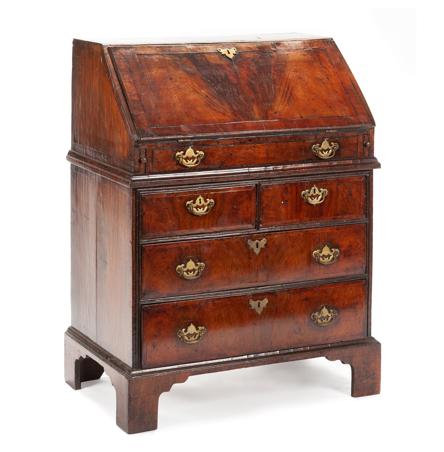 A George I Walnut Slant-Front Desk Height 41 x width 30 x depth 19 1/2 inches. — 18TH CENTURY