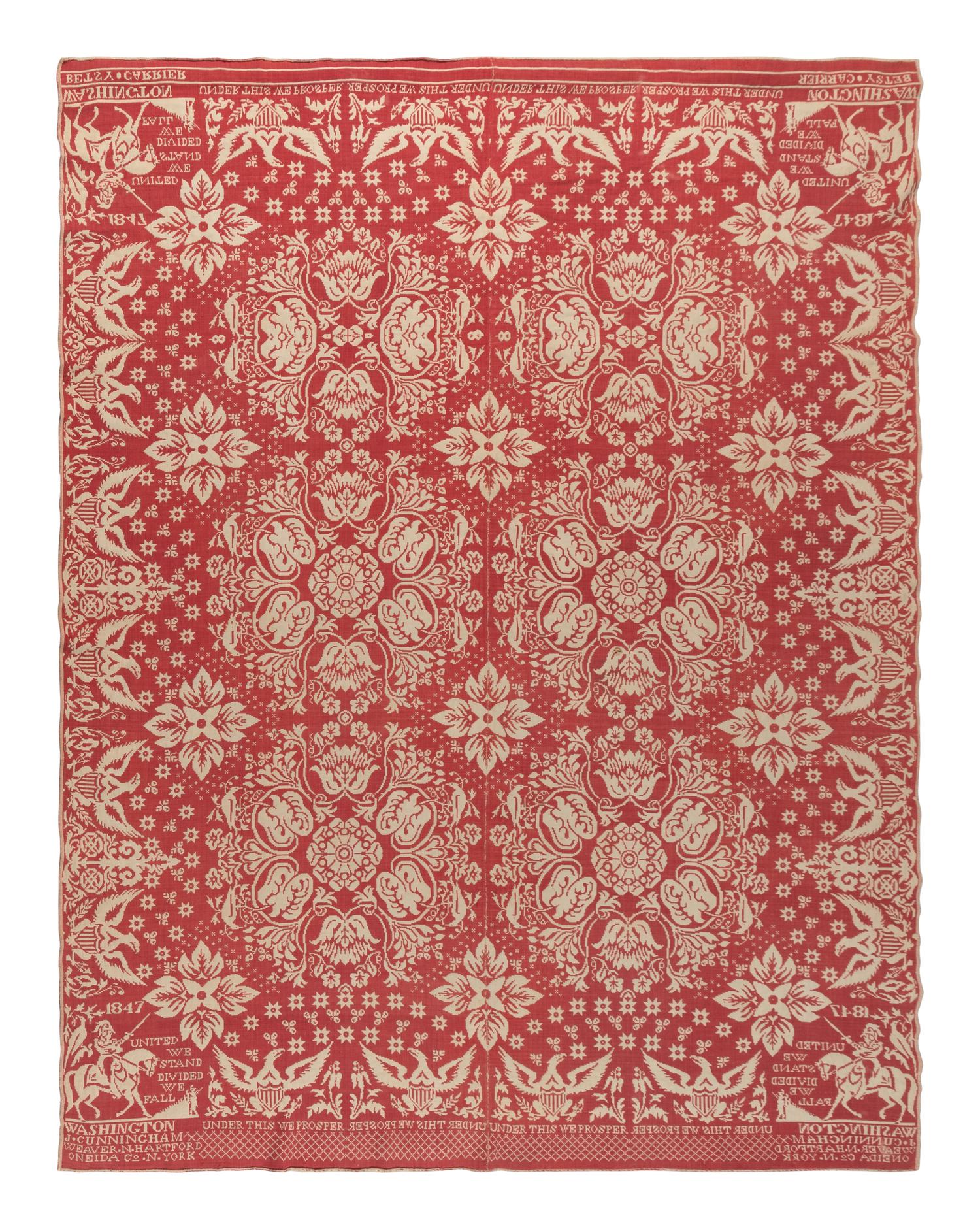 A Cotton and Wool Jacquard Coverlet by James Cunningham