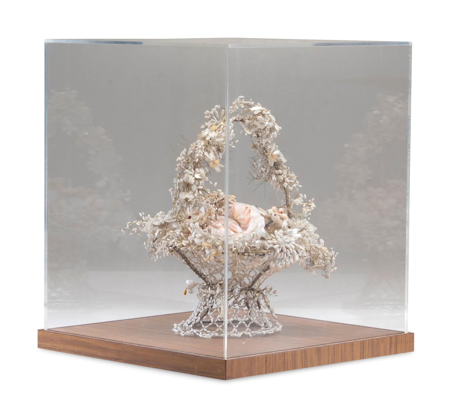 A Victorian Shellwork Basket of Flowers