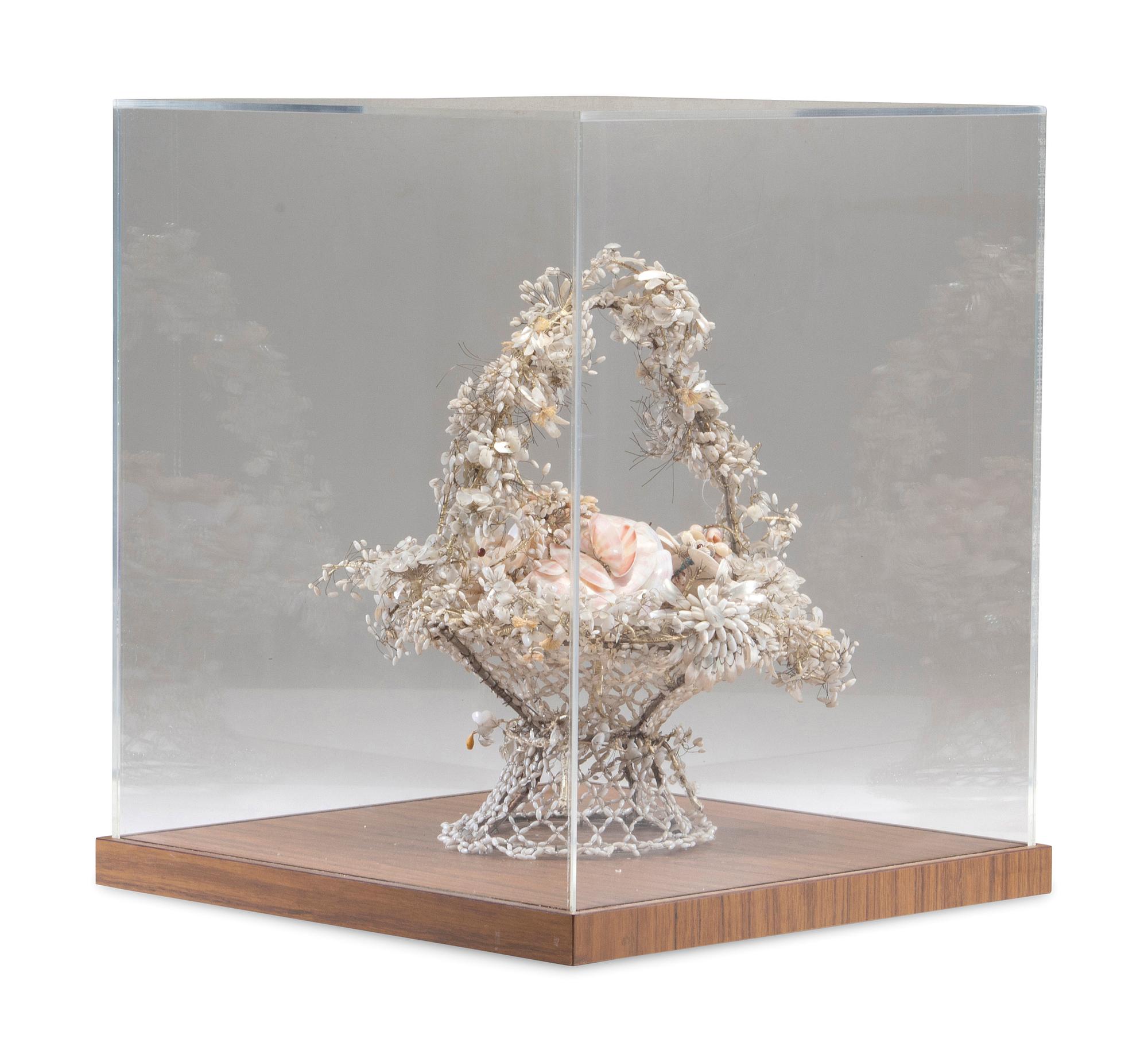 A Victorian Shellwork Basket of Flowers