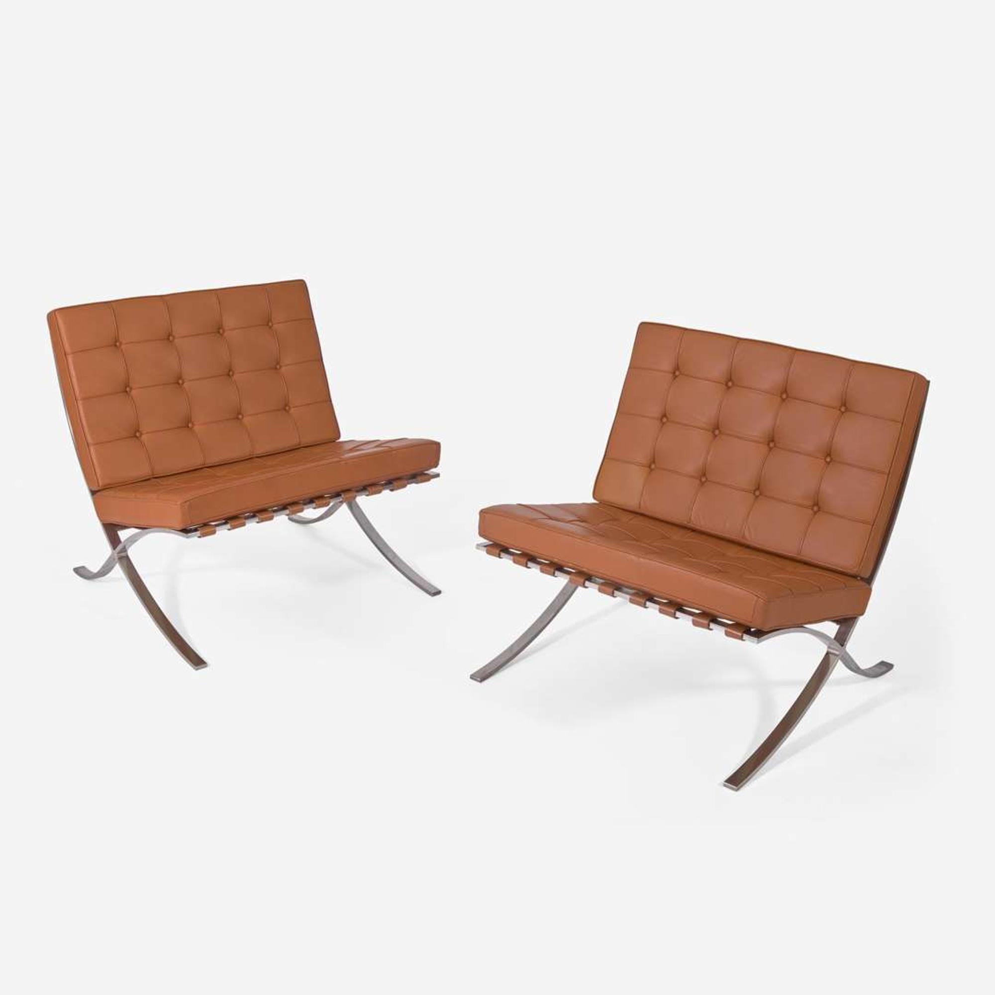 Ludwig Mies van der Rohe (German-American, 1886-1969) Pair of "Barcelona" Chairs, Knoll International, USA, designed 1929, the present lot circa 1970s