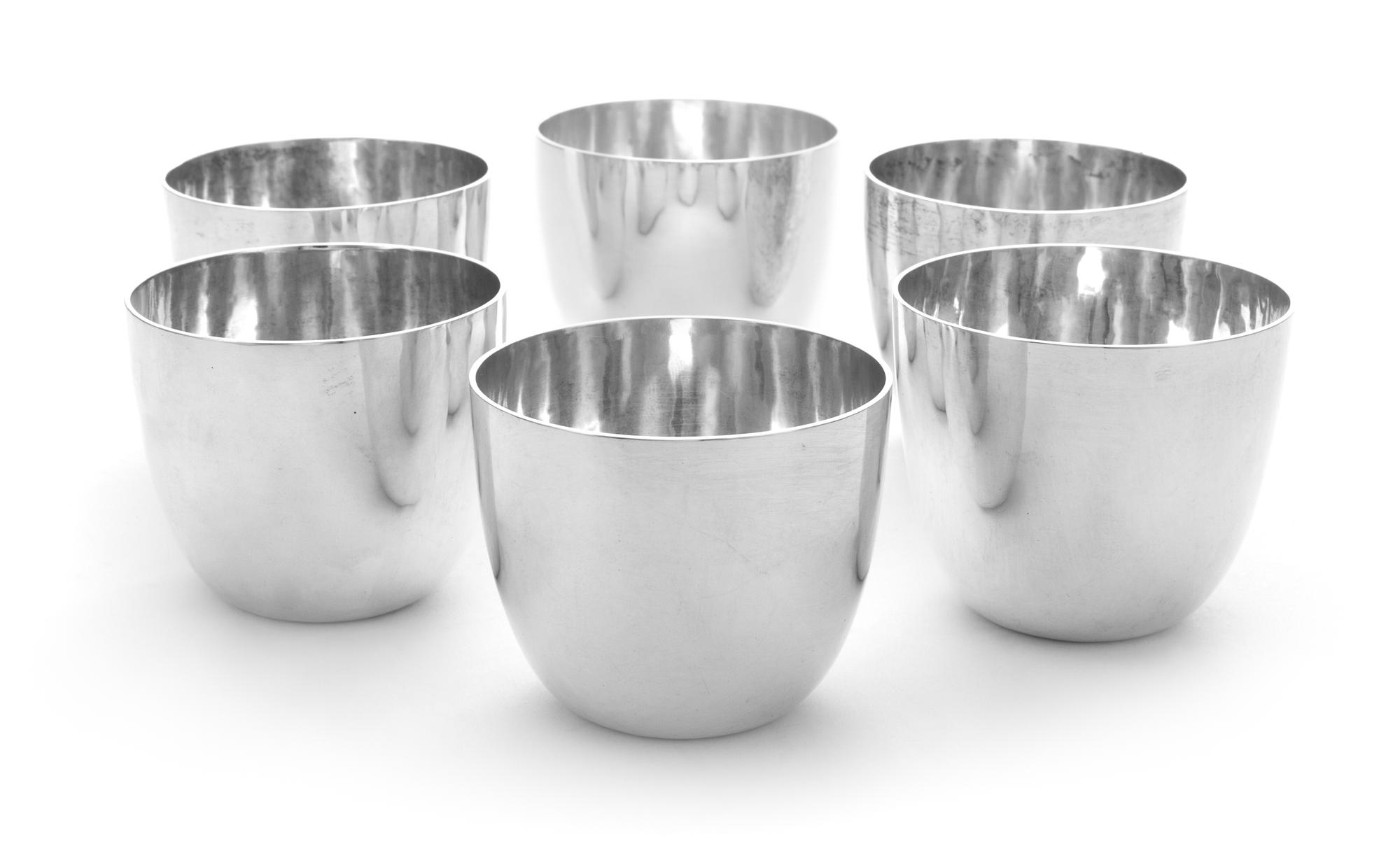 A Set of Six American Silver Cups, Crichton & Co. Ltd., New York, NY, each having a spot-hammered finish.