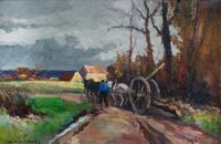 Edouard Leon Cortes, (French, 1882-1969), Horse Cart Along A Trail