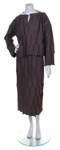 An Issey Miyake Grey Wool Skirt Ensemble, Size M.