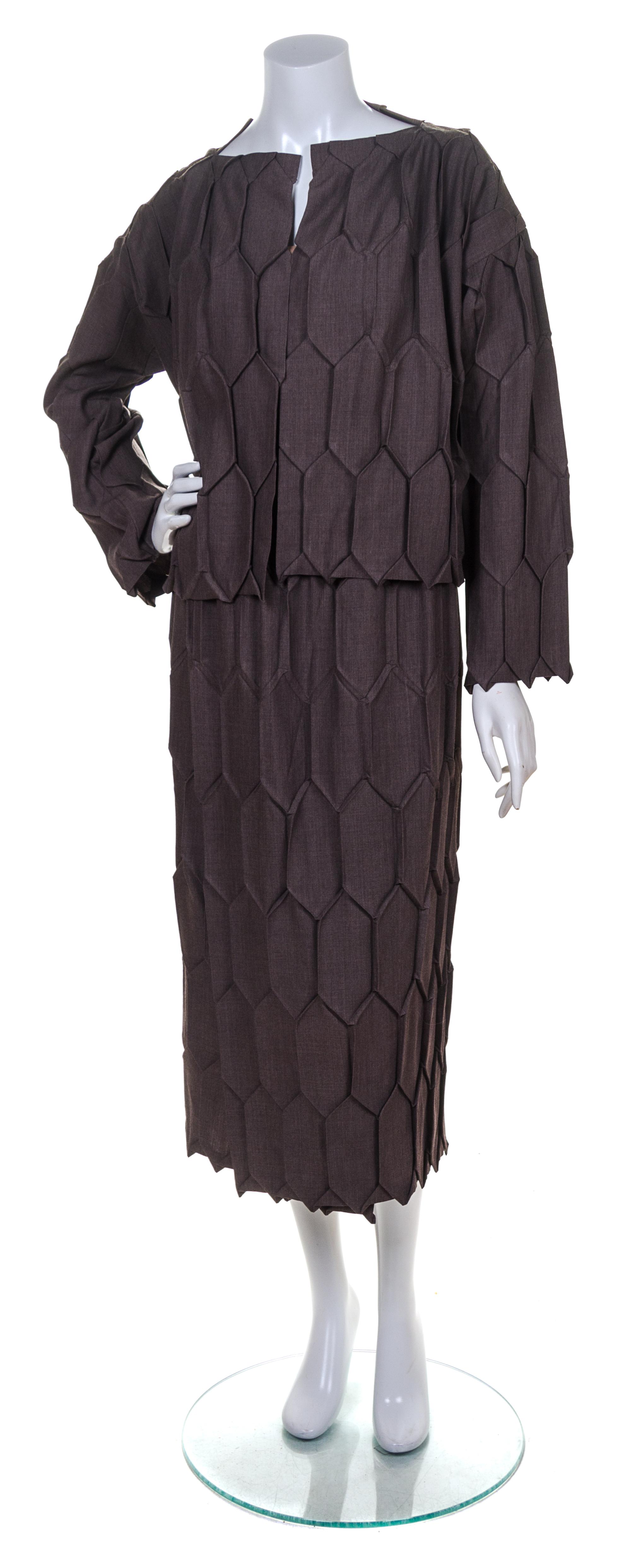 An Issey Miyake Grey Wool Skirt Ensemble, Size M.