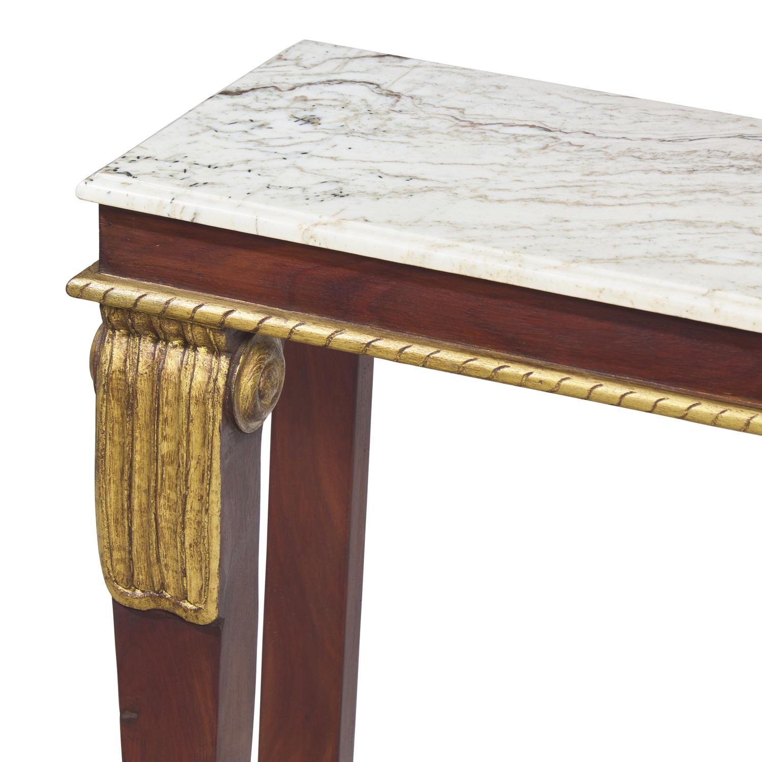 An English Mahogany, Parcel-Gilt and Marble-Top Console Table