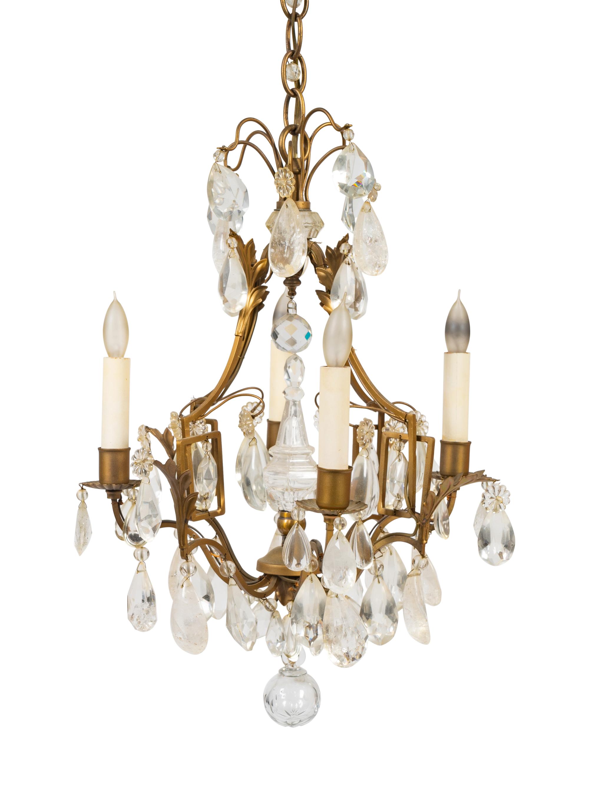 A Louis XV Style Gilt-Metal, Rock Crystal and Glass Four-Light Chandelier — 19TH/20TH CENTURY