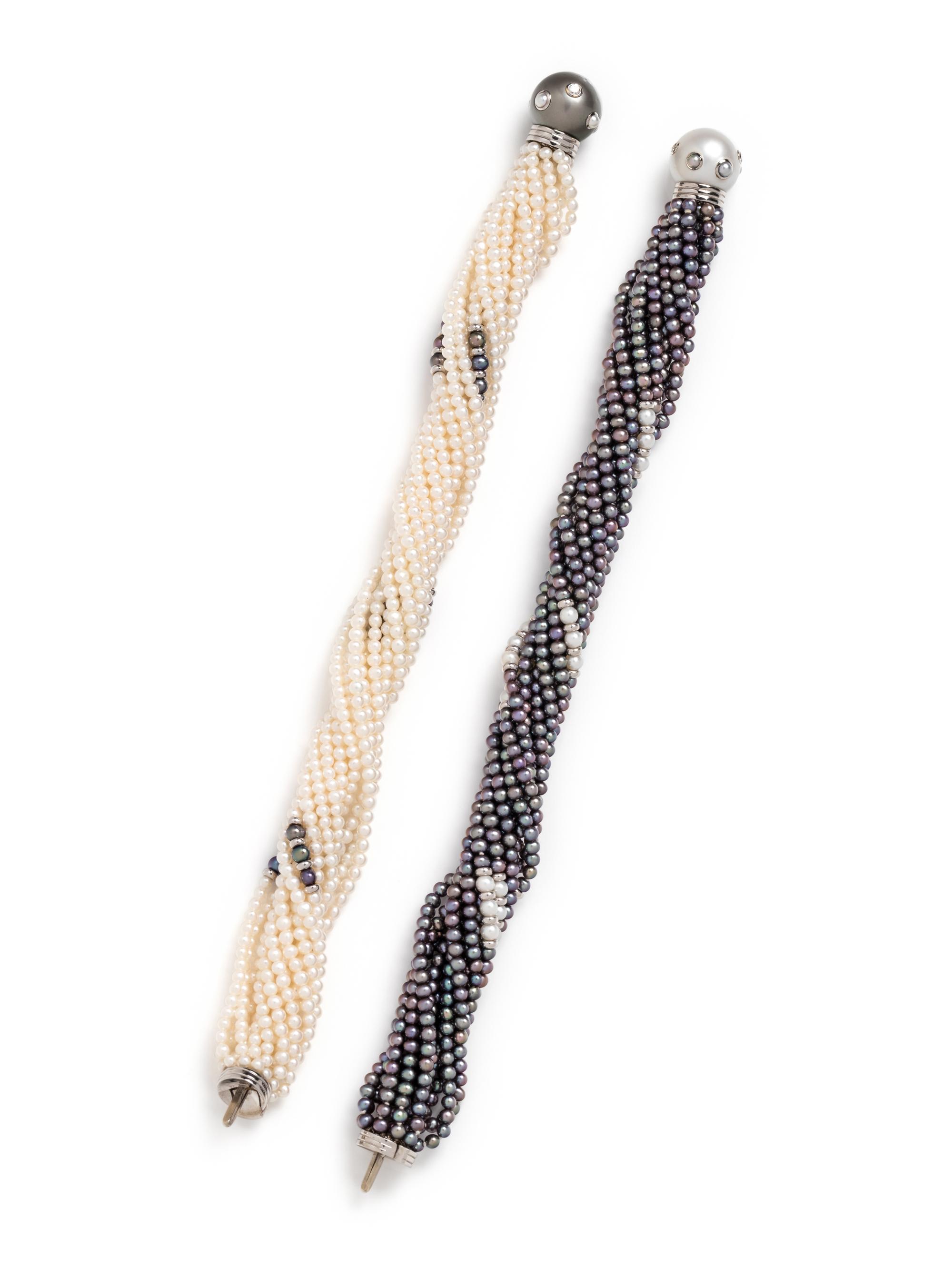 TRIANON, CONVERTIBLE CULTURED PEARL AND DIAMOND NECKLACE/BRACELET SET