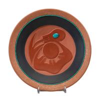 Red and Black Pottery Plate, with Turquoise