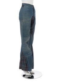 One Saint Laurent Rive Gauche Black Crepe Top and One Pair of Unlabeled Bell Bottom Denim Jeans, 1970s