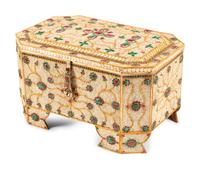 A Mughal Style Ruby, Emerald, Silvered and Gilt Filigree Table Casket