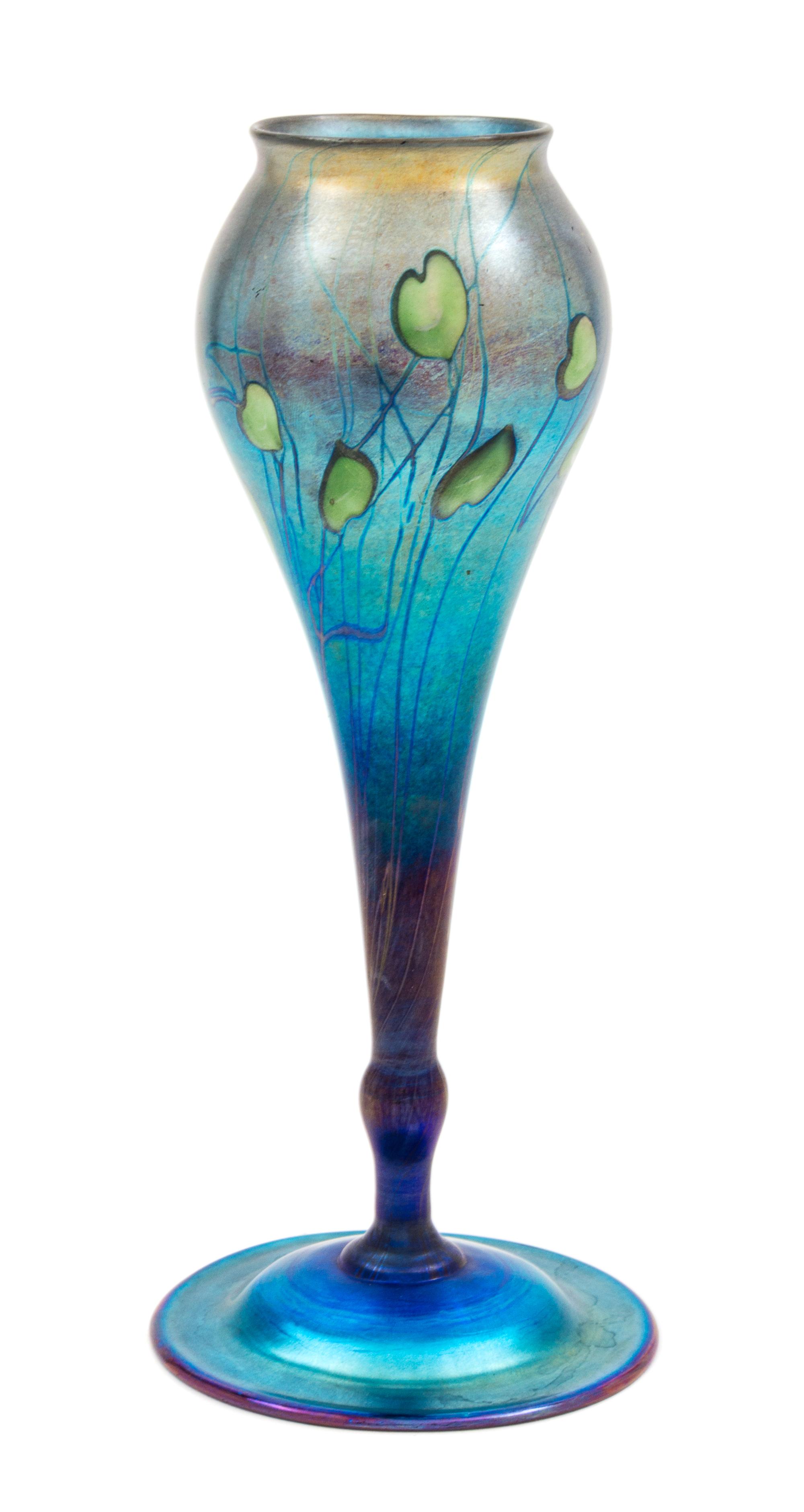 A Tiffany Studios Favrile Glass Vase Height 8 5/8 inches.