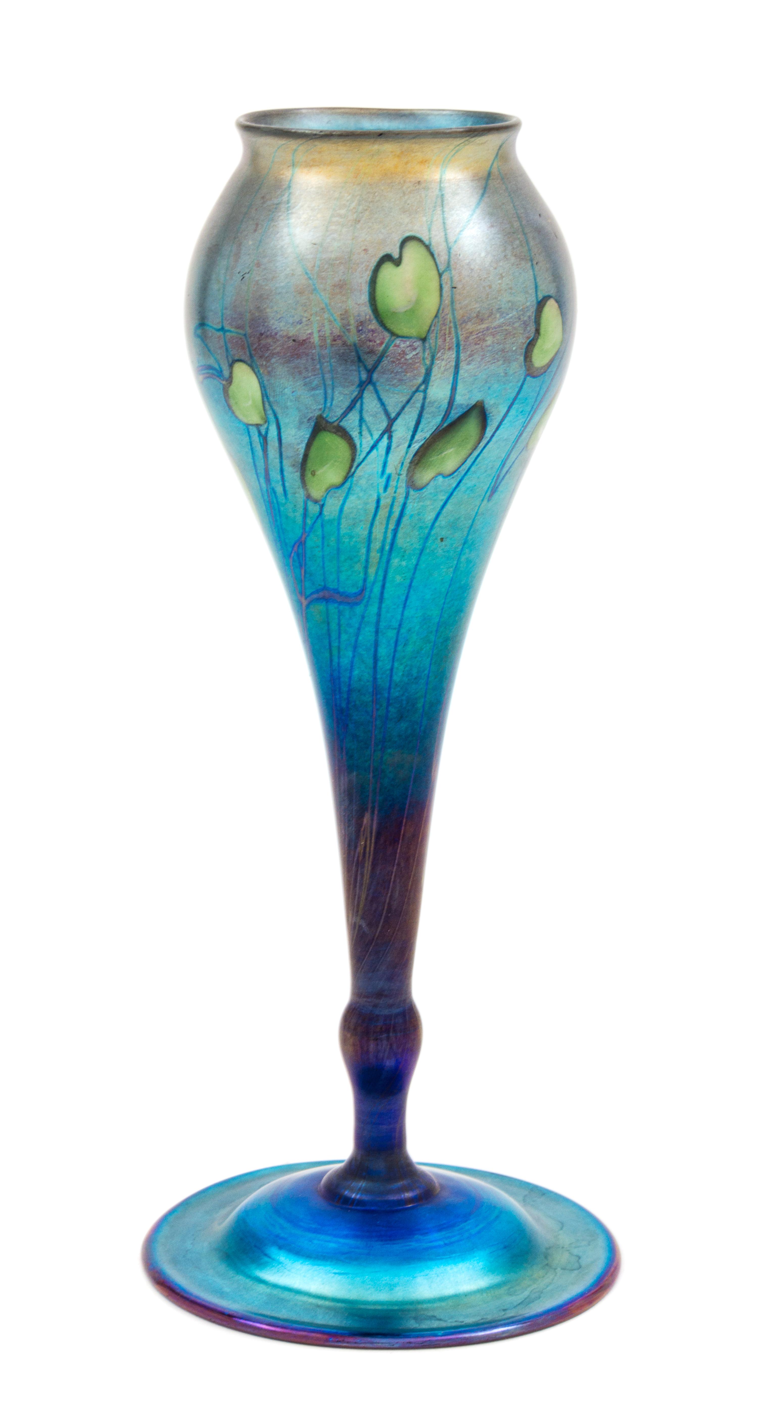 A Tiffany Studios Favrile Glass Vase Height 8 5/8 inches.