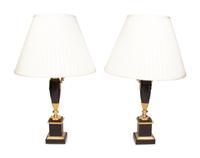 A Pair of Empire Style Painted and Parcel-Gilt Metal Lamps