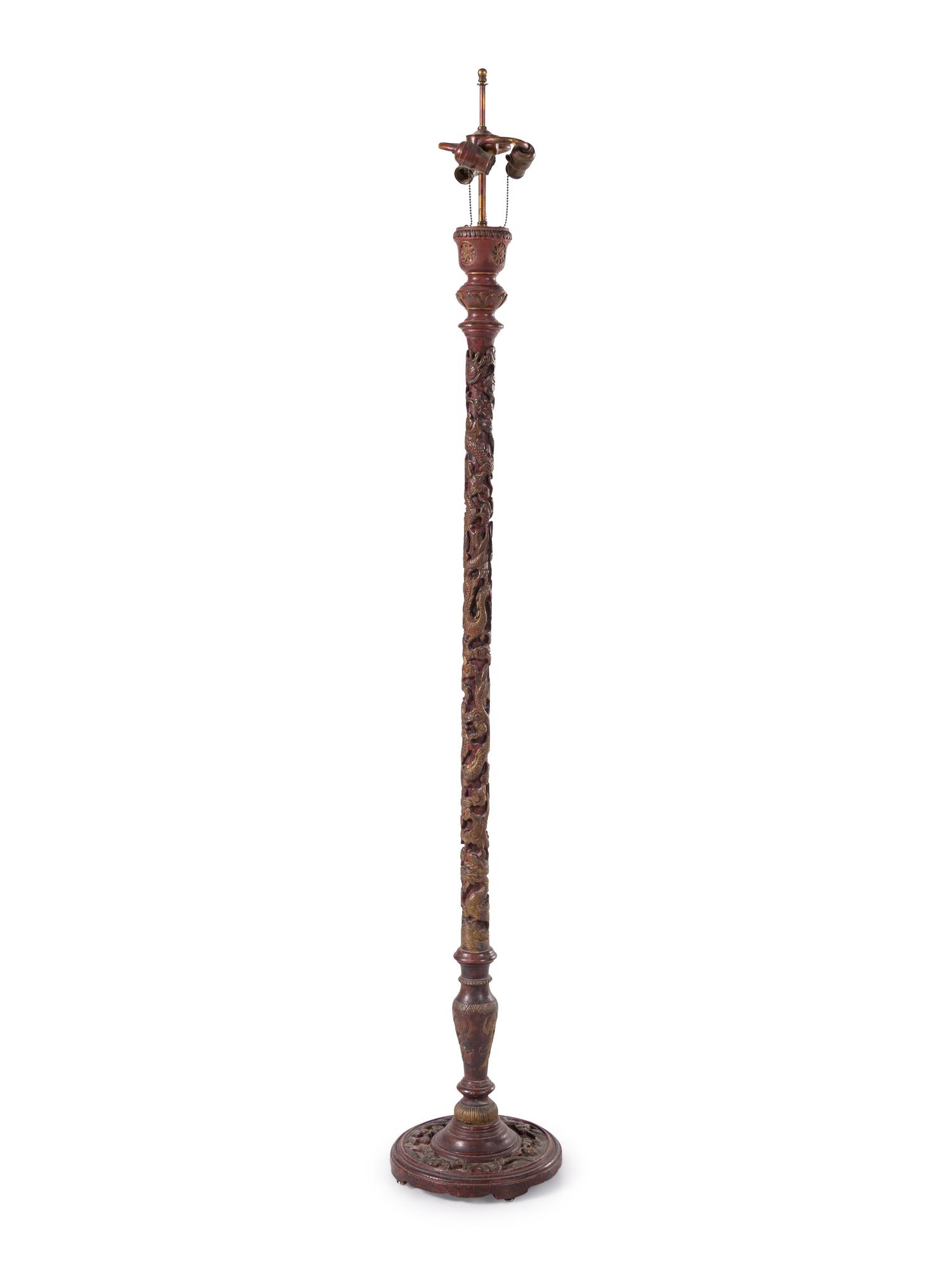 A Carved Lacquer Floor Lamp
