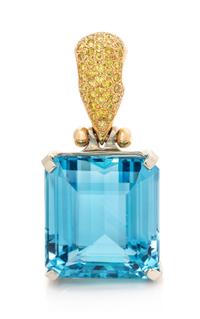 A Bicolor Gold, Aquamarine and Colored Diamond Pendant, 18.50 dwts.