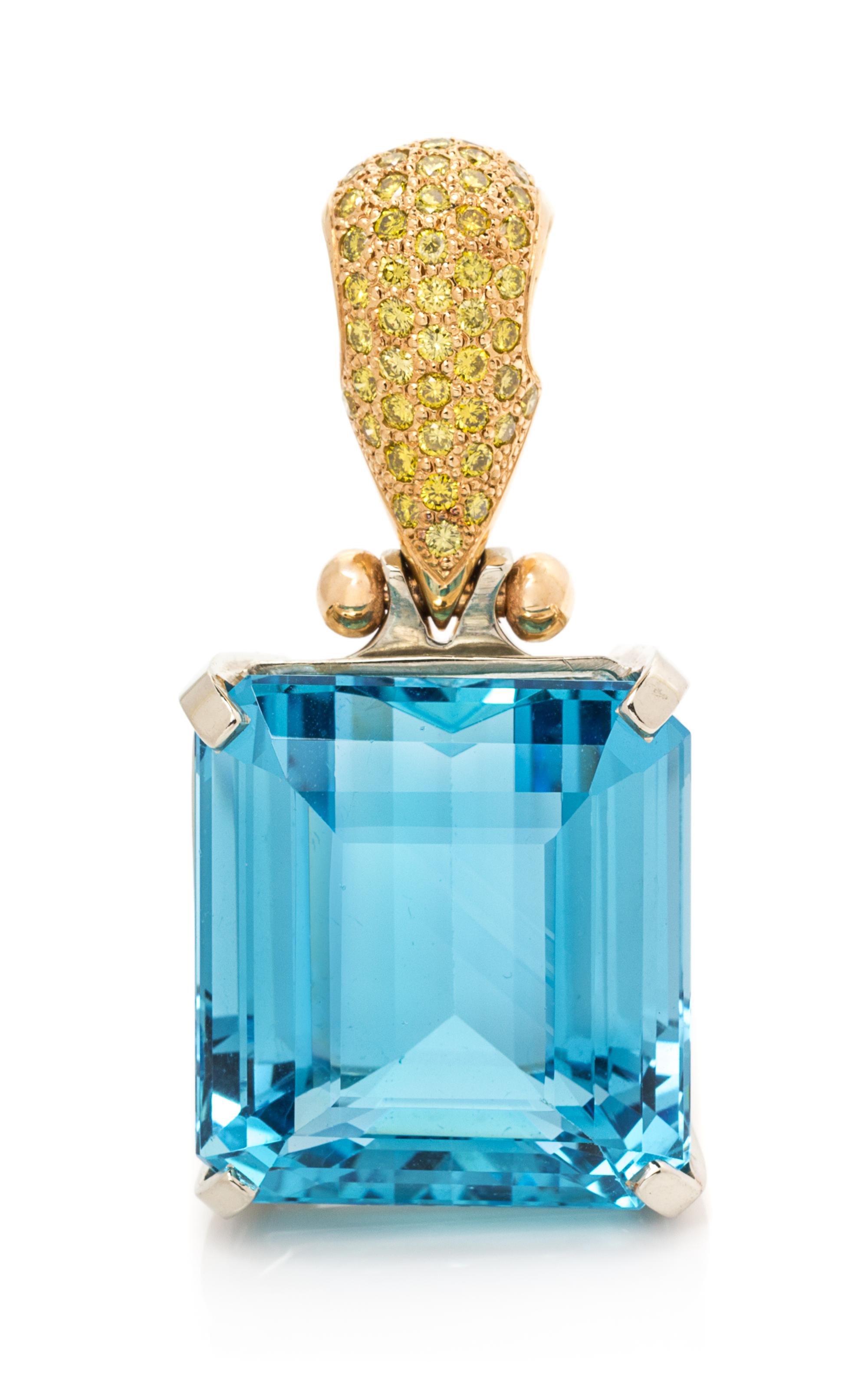 A Bicolor Gold, Aquamarine and Colored Diamond Pendant, 18.50 dwts.