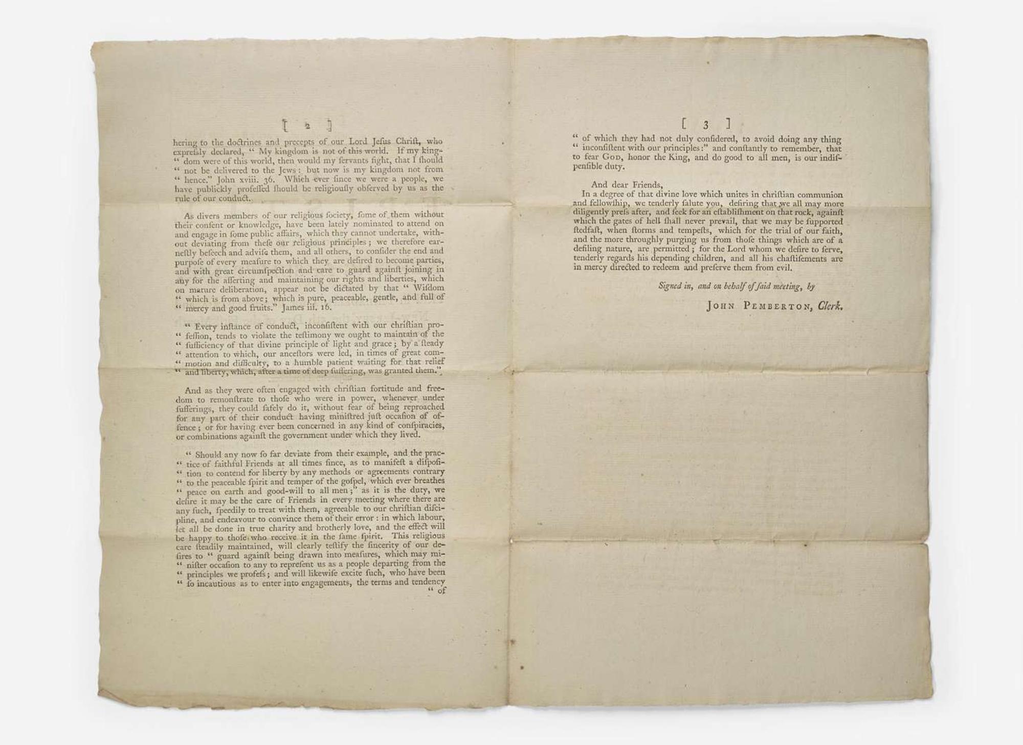 [American Revolution] Pemberton, John: An Epistle from the Meeting for Sufferings, Held in Philadelphia for Pennsylvania and New-Jersey, the 5th Day of the First Month 1775