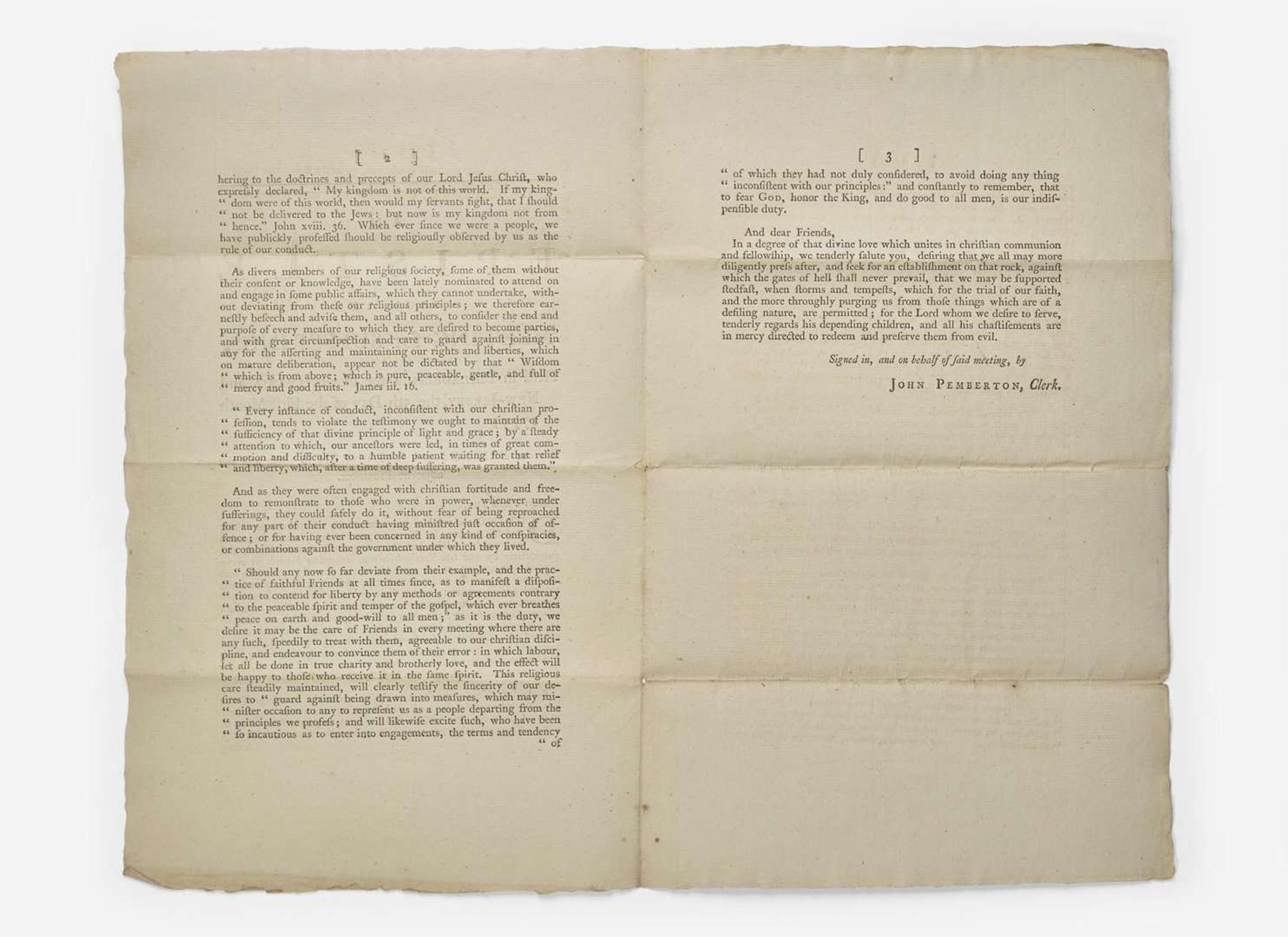 [American Revolution] Pemberton, John: An Epistle from the Meeting for Sufferings, Held in Philadelphia for Pennsylvania and New-Jersey, the 5th Day of the First Month 1775