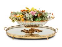 A French Gilt Bronze and Cut Glass Centerpiece Bowl with a Collection of Hardstone Fruit