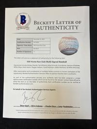 A Vintage 500 Home Run Club Signed Autograph Baseball - 11 Signatures (Beckett Authentication Services Letter),