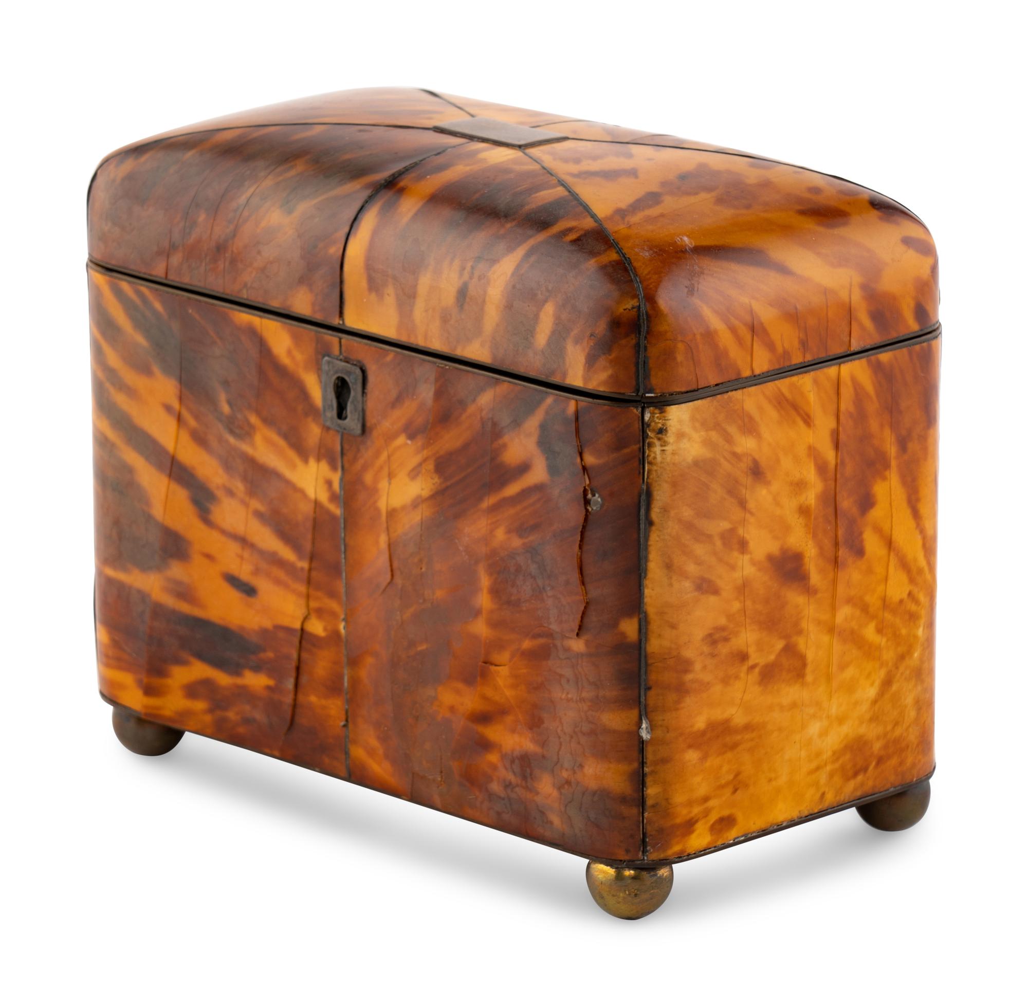 A Regency Silver Mounted Tortoise Shell Tea Caddy