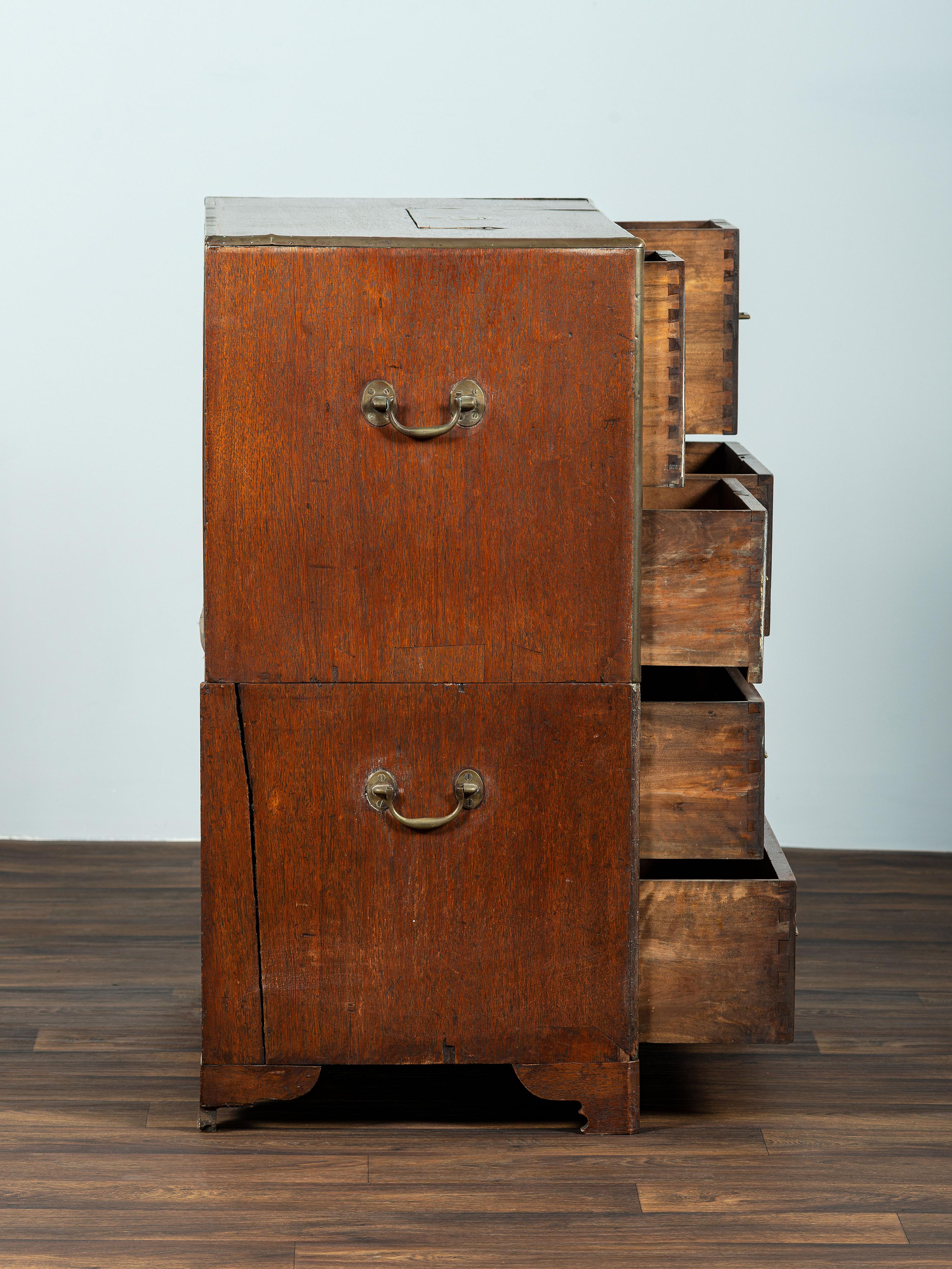 An Anglo-Colonial Brass Mounted Teak Campaign Writing Desk